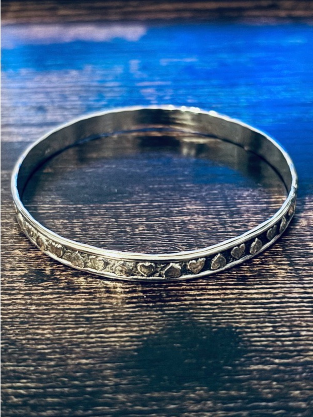 925 Sterling Silver Heart-Accent Bangle Bracelet - Picture 4 of 5